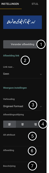 Instellingen voor
afbeelding