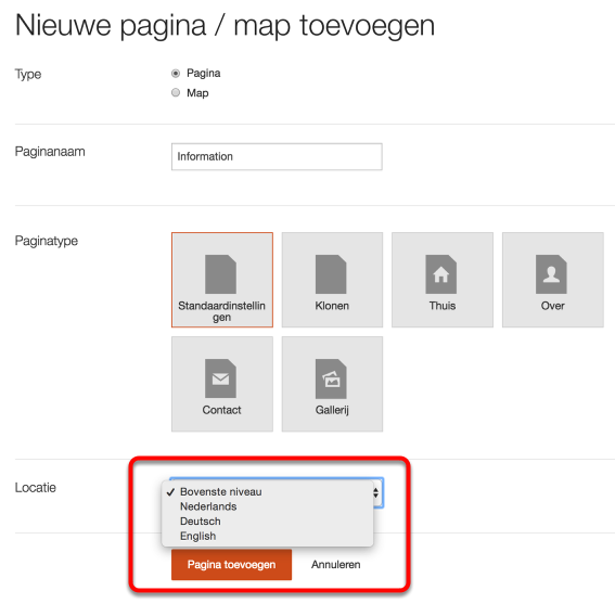 Stap 1. Dropdown menu per taal
instellen