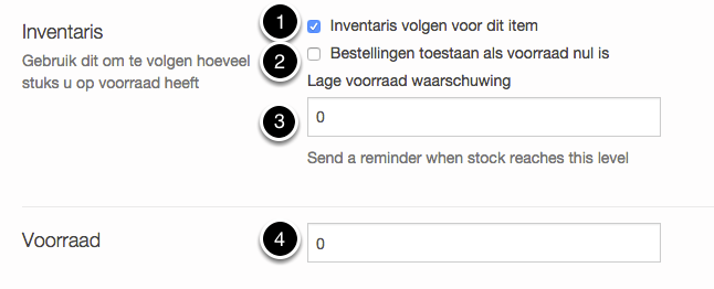 Stel voorraad en inventaris
in