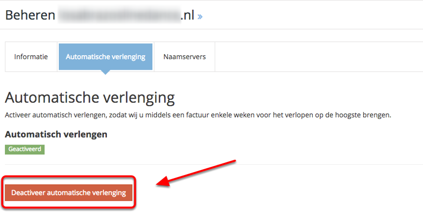 Klik op "Deactiveer automatische
verlenging"