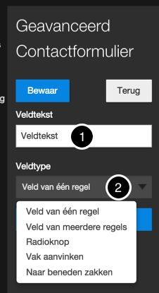 Voeg de veldtekst toe en kies het
Veldtype