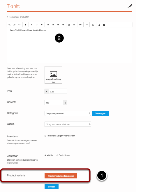 Een variatie toevoegen aan een
product