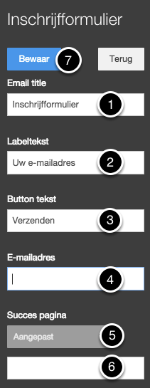 Instellingen voor het
aanmeldformulier