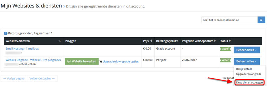 Uw Pro of Business Pakket
opzeggen