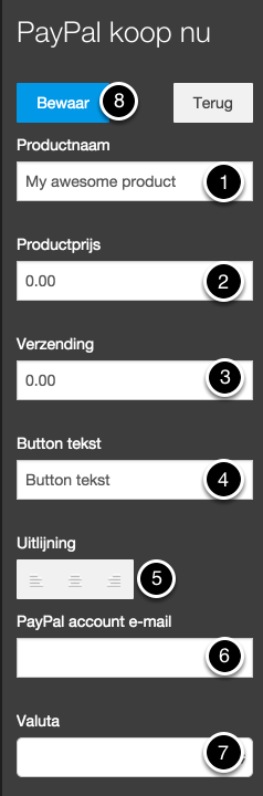 Instellingen PayPal
paneel
