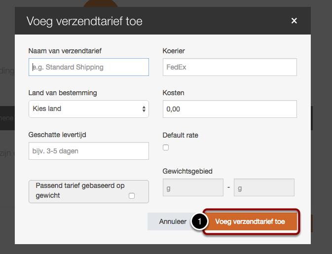 Verzendtarief
toevoegen
