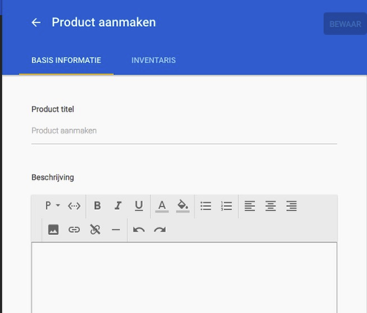 Basisinformatie product
invullen