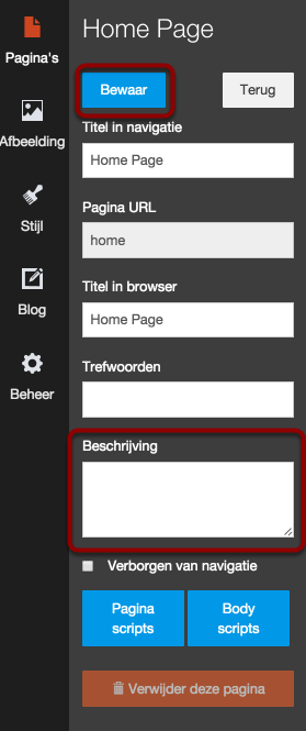 Beschrijving toevoegen aan een
pagina