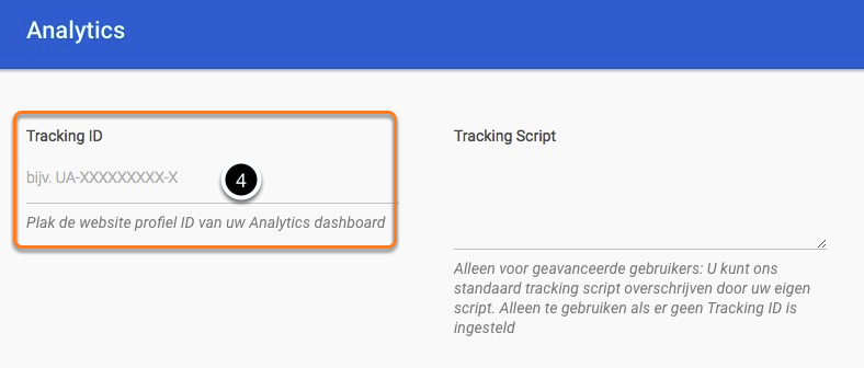 4. Voeg uw Tracking ID in en klik op Bewaar (rechts
onderin)