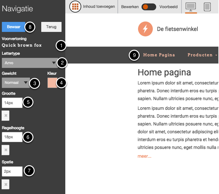 Stijl van het menu
bewerken