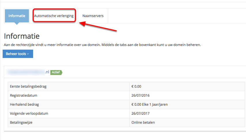 Klik op het tabblad "Automatische
verlenging"