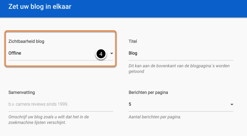 4. Selecteer online bij 'zichtbaarheid
blog'