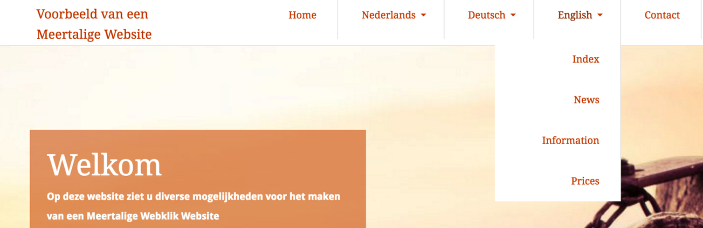 Voorbeeld van Engelstalig menu: Dropdown menu per taal
instellen